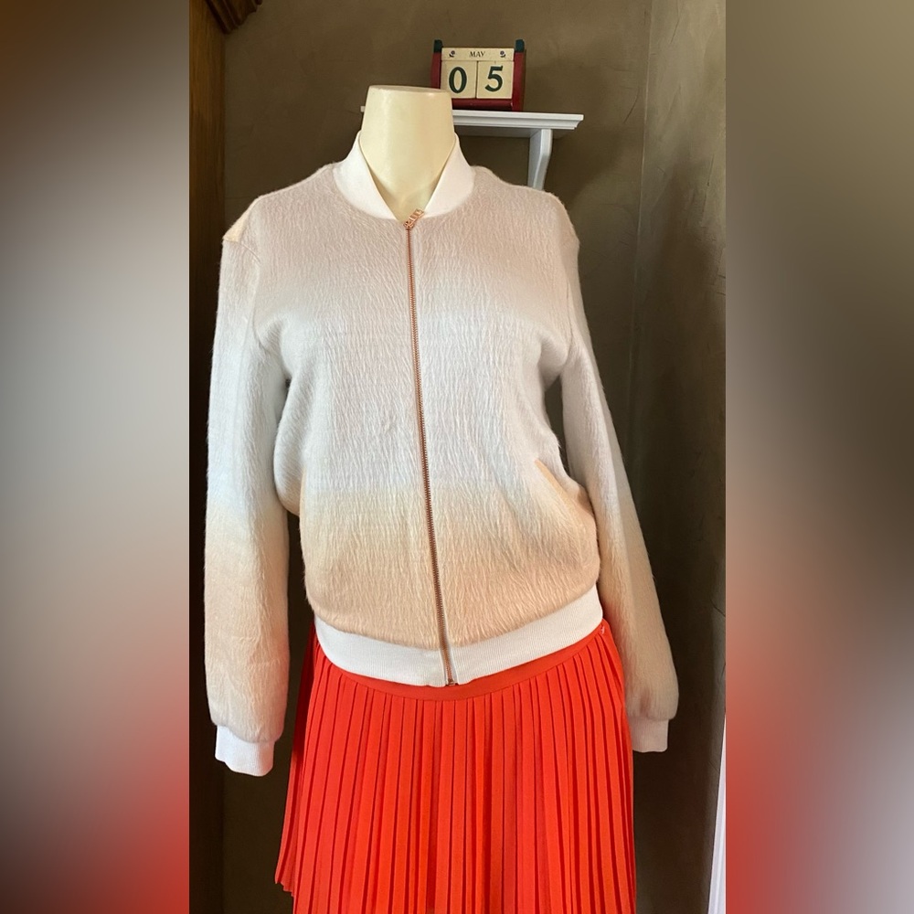 Anthropologie Paper Crown Fuzzy Ombré Bomber Jacket women’s size XS
